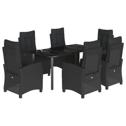 Ensemble à manger de jardin coussins 7pcs Noir Résine tressée 2