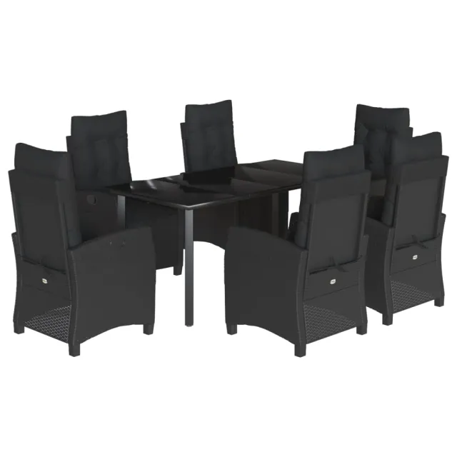 Ensemble à manger de jardin coussins 7pcs Noir Résine tressée