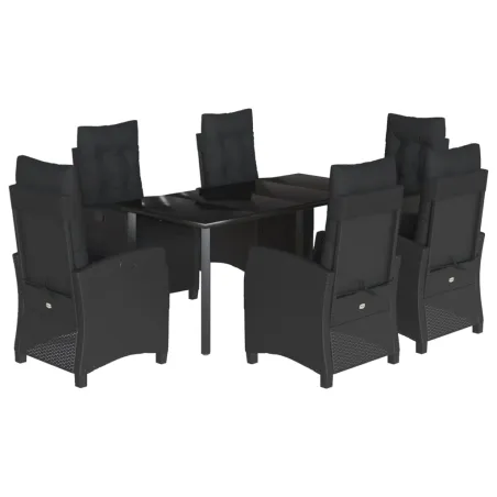 Ensemble à manger de jardin coussins 7pcs Noir Résine tressée