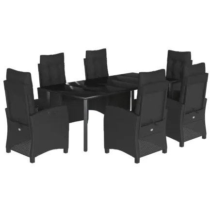 Ensemble à manger de jardin coussins 7pcs Noir Résine tressée 2