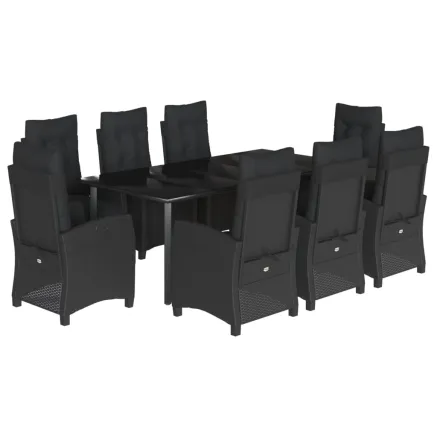Ensemble à manger de jardin 9pcs coussins noir résine tressée 2