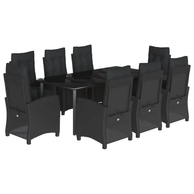 Ensemble à manger de jardin 9pcs coussins noir résine tressée