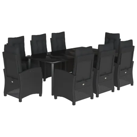 Ensemble à manger de jardin 9pcs coussins noir résine tressée