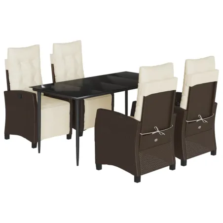 Ensemble à manger de jardin 5 pcs et coussins marron poly rotin