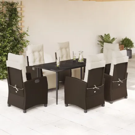 Ensemble à manger de jardin et coussins 7 pcs marron rotin