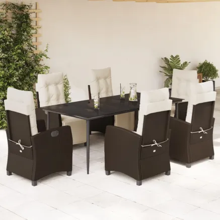 Ensemble à manger de jardin et coussins 7 pcs marron rotin