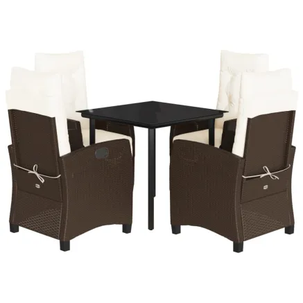 Ensemble à manger de jardin 5 pcs et coussins marron poly rotin 2