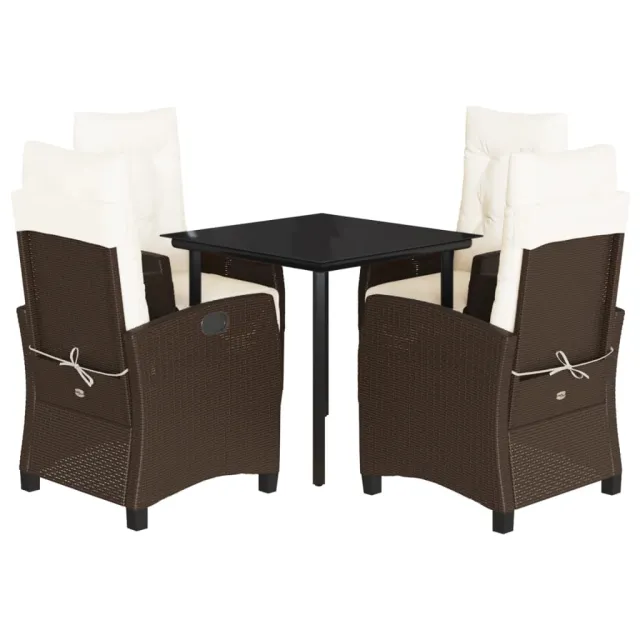 Ensemble à manger de jardin 5 pcs et coussins marron poly rotin