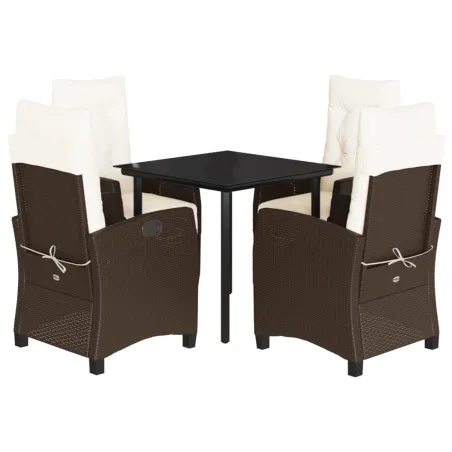 Ensemble à manger de jardin 5 pcs et coussins marron poly rotin