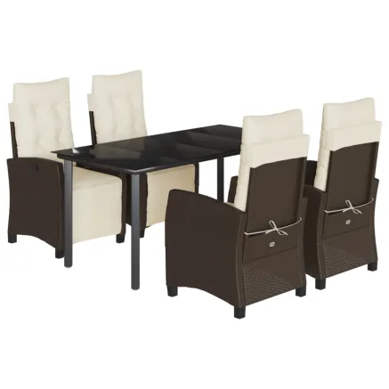 Ensemble à manger de jardin 5 pcs et coussins marron poly rotin 2