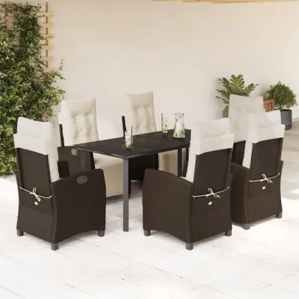 Ensemble à manger de jardin et coussins 7 pcs marron rotin