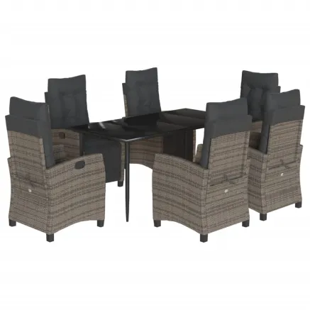 Ensemble à manger de jardin et coussins 7 pcs gris rotin 2