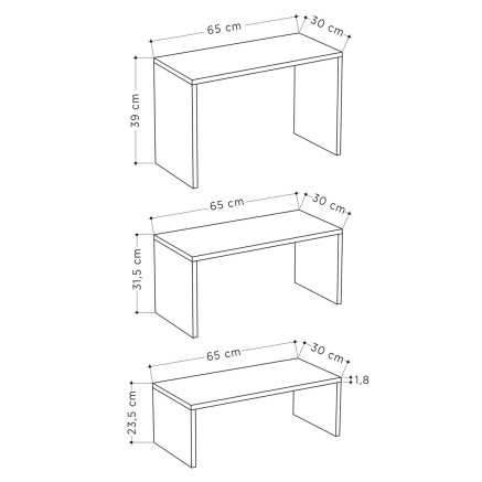 Jeu de 3 tables Alexandra House Living Blanc Bois MDP 32 x 65 x 30 cm 2