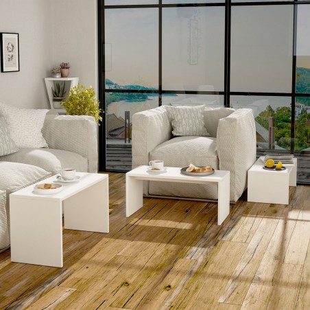 Jeu de 3 tables Alexandra House Living Blanc Bois MDP 32 x 65 x 30 cm