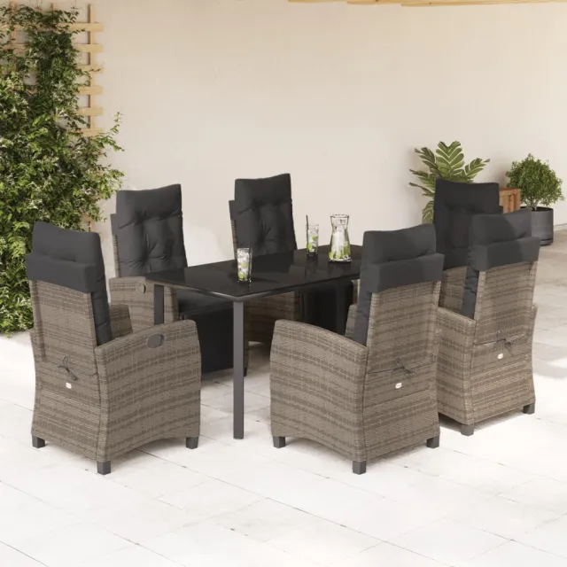 Ensemble à manger de jardin et coussins 7 pcs gris rotin