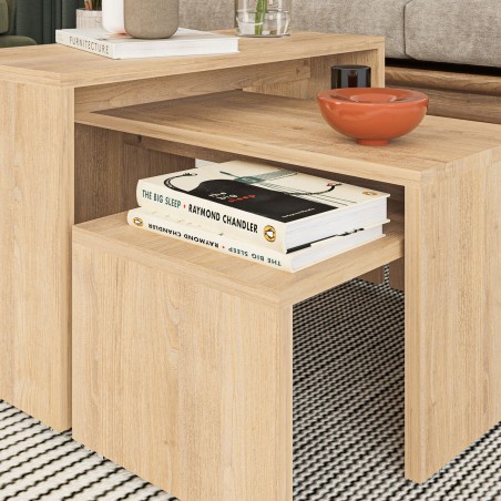 Set of 3 tables Alexandra House Living Oak Wood MDP 32 x 65 x 30 cm 24