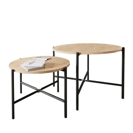 Set di 2 tavoli Alexandra House Living Nero Rovere Metallo Legno MDP 5