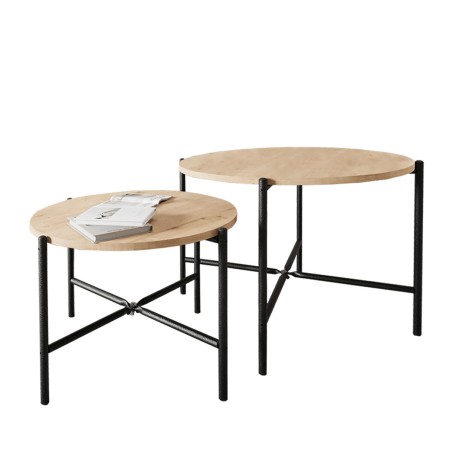 Jeu de 2 tables Alexandra House Living Noir Chêne Métal Bois MDP 50