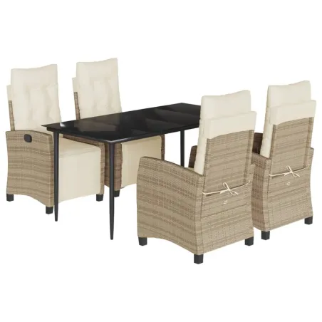 Ensemble à manger de jardin avec coussins 5pcs Beige poly rotin