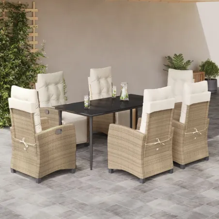 Ensemble à manger de jardin et coussins 7 pcs beige poly rotin