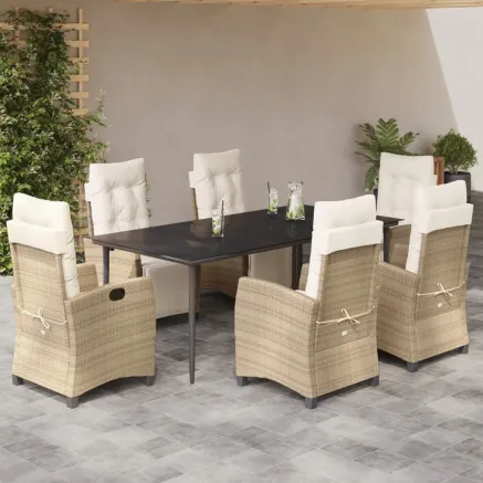 Ensemble à manger de jardin et coussins 7 pcs beige poly rotin