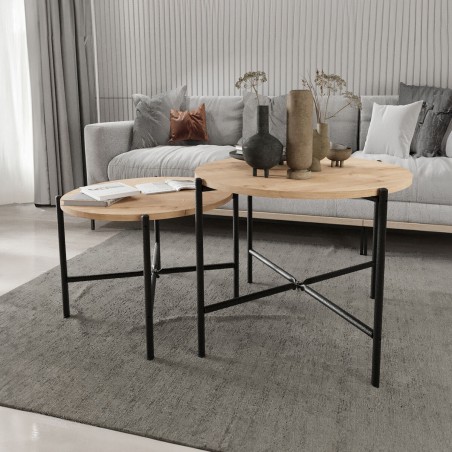 Set of 2 tables Alexandra House Living Black Oak Metal Wood MDP 50 x 4