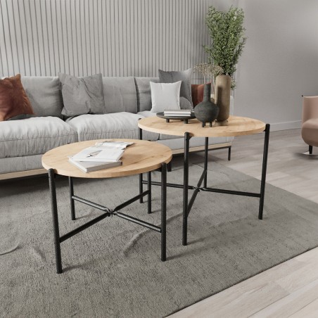 Set of 2 tables Alexandra House Living Black Oak Metal Wood MDP 50 x 4