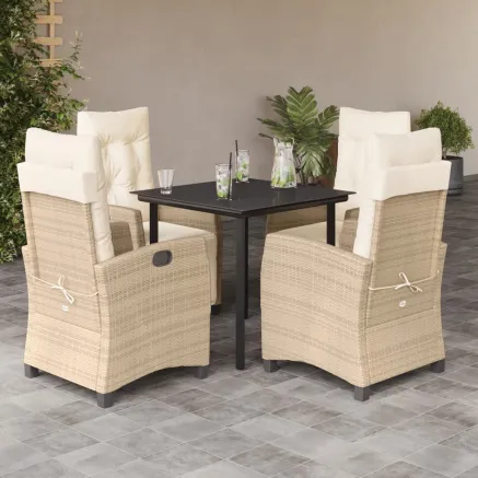Ensemble à manger de jardin avec coussins 5pcs Beige poly rotin