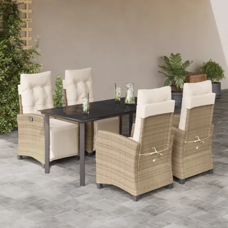 Ensemble à manger de jardin avec coussins 5pcs Beige poly rotin