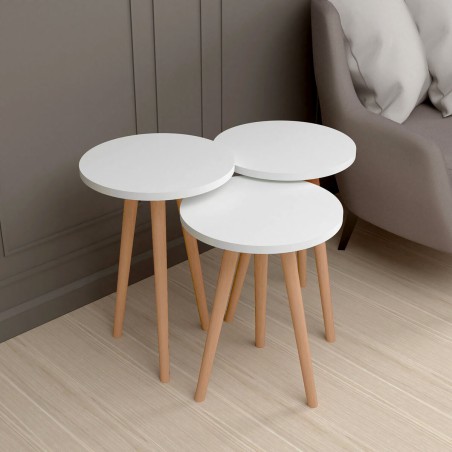 Set of 3 small tables Alexandra House Living White Natural Wood MDP 35