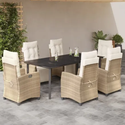 Ensemble à manger de jardin et coussins 7 pcs beige poly rotin
