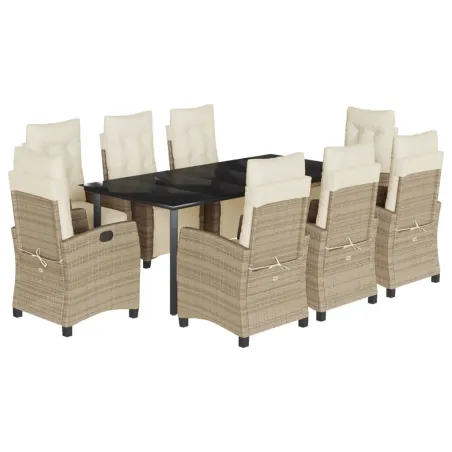 Ensemble à manger de jardin et coussins 9 pcs beige Poly rotin