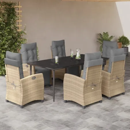 Ensemble à manger de jardin coussins 7 pcs mélange beige rotin