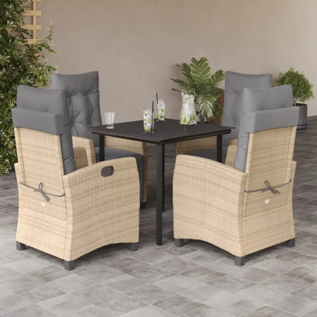 Ensemble à manger de jardin coussins 5 pcs mélange beige rotin