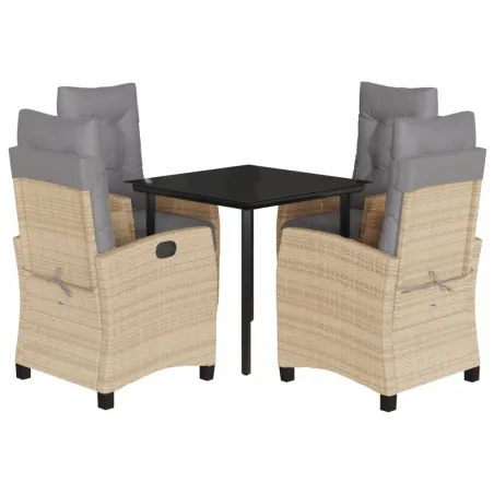 Ensemble à manger de jardin coussins 5 pcs mélange beige rotin