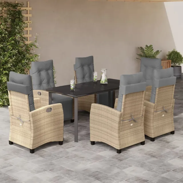 Ensemble à manger de jardin coussins 7 pcs mélange beige rotin