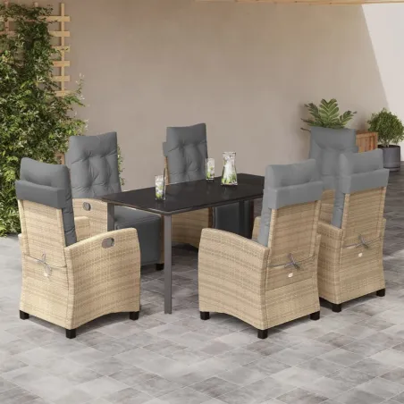 Ensemble à manger de jardin coussins 7 pcs mélange beige rotin
