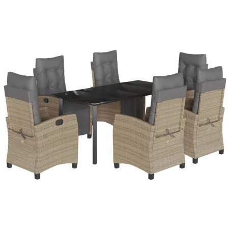 Ensemble à manger de jardin coussins 7 pcs mélange beige rotin