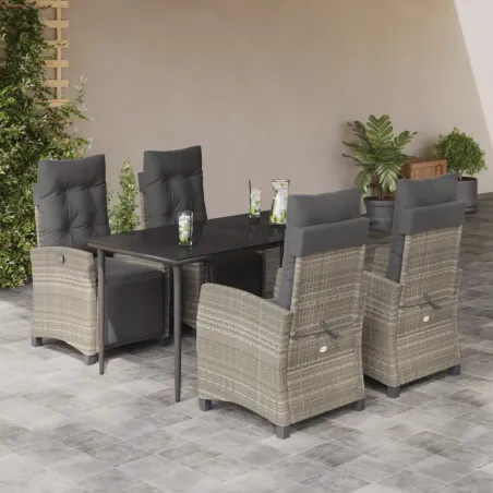 Ensemble à manger de jardin et coussins 5 pcs gris clair rotin