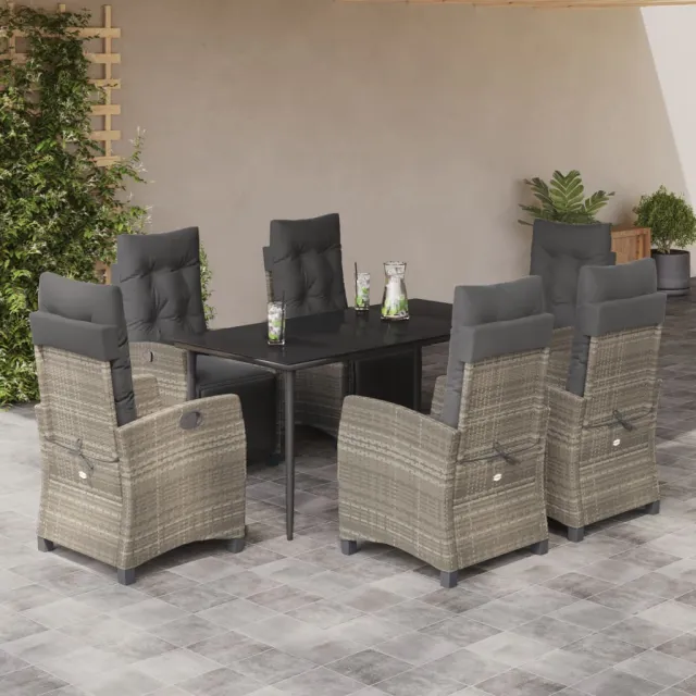 Ensemble à manger de jardin et coussins 7 pcs gris clair rotin