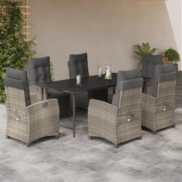 Ensemble à manger de jardin et coussins 7 pcs gris clair rotin