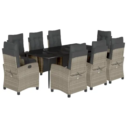 Ensemble à manger de jardin et coussins 9 pcs gris clair rotin 2