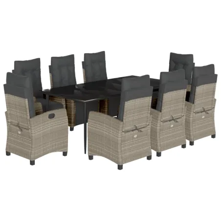 Ensemble à manger de jardin et coussins 9 pcs gris clair rotin