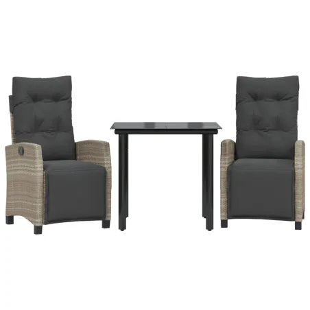 Ensemble à manger de jardin 3pcs coussins gris clair poly rotin