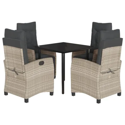 Ensemble à manger de jardin et coussins 5 pcs gris clair rotin 2