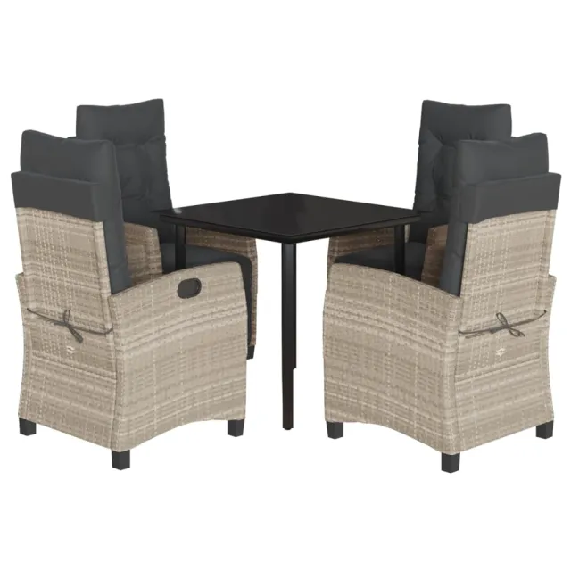 Ensemble à manger de jardin et coussins 5 pcs gris clair rotin