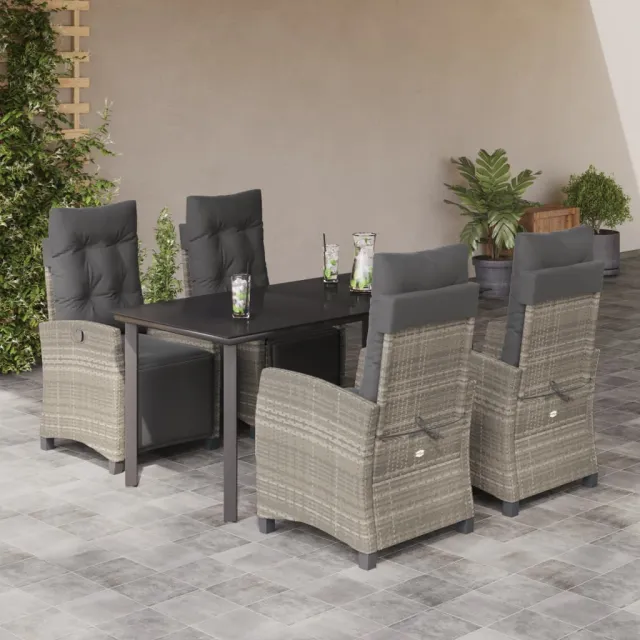 Ensemble à manger de jardin et coussins 5 pcs gris clair rotin