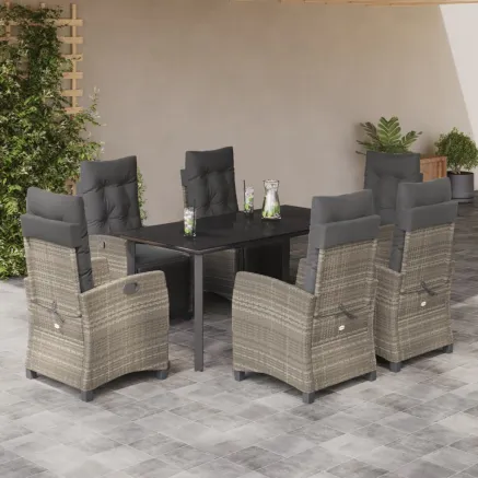 Ensemble à manger de jardin et coussins 7 pcs gris clair rotin