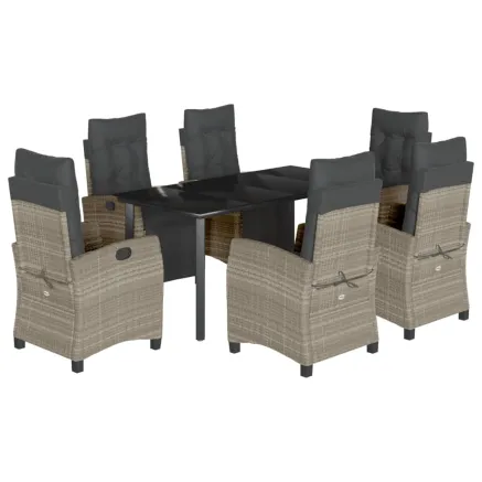 Ensemble à manger de jardin et coussins 7 pcs gris clair rotin 2