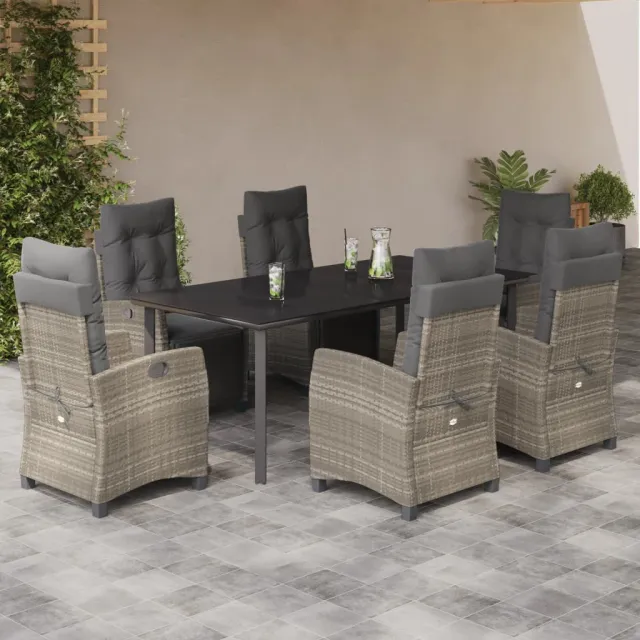 Ensemble à manger de jardin et coussins 7 pcs gris clair rotin